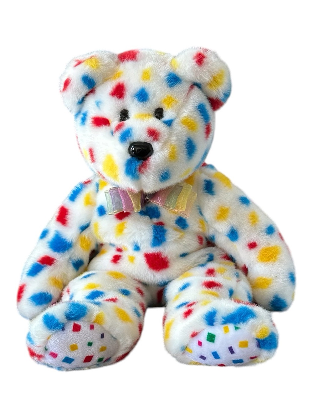 Ty Y2K Plush Beanie Buddy - Teddy Bear with Red, Blue & Yellow Spots